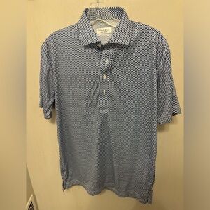 Collars and Co Polo Shirt Mens S White Navy  Rectangle Relaxed Fit Dress Collar